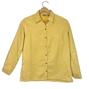 CHICO'S Women's Button‎ Front size 1 Long Sleeve yellow suede-like Shirt Blouse